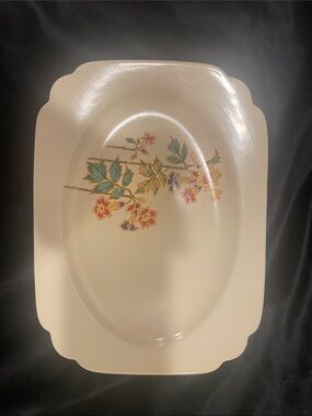 Homer Laughlin Cream Oval Serving Platter with Multicolored Floral Branch